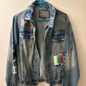 Embroidered Denim Jacket with Patches